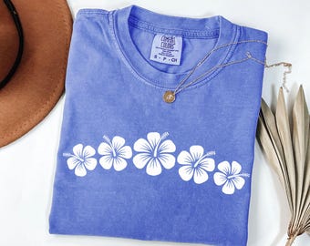 Comfort Colors Hibiscus Shirt, Hawaii Trip Shirt, Summer Floral Tee, Beach Vacation Shirt, Tropical Graphic Tee for Women