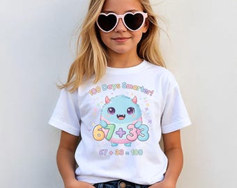 100 Days Smarter Kids Shirt, 100th Day of School Shirt, Happy 100 Days Shirt, Cute Monster 100 Days Math Tee for School Celebration