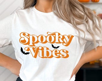 Spooky Vibes Halloween SVG: Witch Girl Bats Design (Digital Download