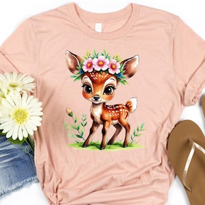 Cute Deer With Spring Flowers Png Svg Watercolor Floral Deer Clipart, Forest Animals Png Shirt Printing Sublimation Design Digital Download