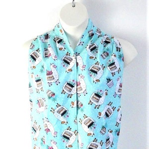 Adult Bib / Dinner Scarf / Dignity Bib - Seniors, Nursing Home, Handicap Clothing Protection - Aqua Llama
