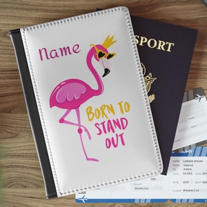 Flamingo paspoorthoes, gepersonaliseerde paspoorthouder voor haar met zakken, reiscadeau voor vriend of moeder, cadeau flamingo minnaar, paspoort