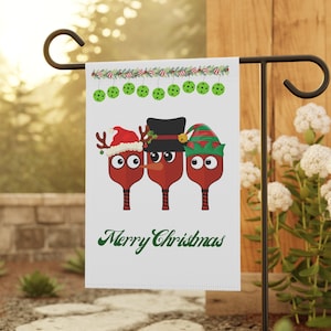 Christmas Pickleball Outdoor Flag, Garden & House Banner, Holiday Pickleball Lover Garden Decor Decor, Holiday Flag Pickleball Theme Gift