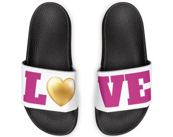 Yoga Love Women's Slide Sandals, Flip Flops Gift for Her, Yoga Pilates Girlfriend Gift, Yoga Coach, Yoga Mom Christmas