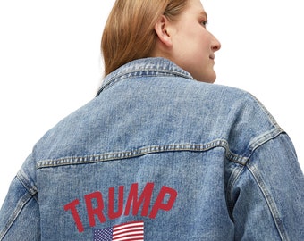 Trump 2024 Jacket, Ladies Denim Trump Jacket, Trump Gift for Her, Trump Birthday Gift, Trump Mom Gift Idea, Trump Jacket Friend Gift