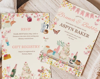 Brunch and Bubbly Bridal Shower Invite Template, Brunch Bridal Shower Invitation, Editable Invite Template, Digital Bridal Shower Template