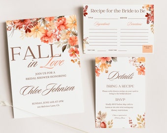 Fall in Love DIY Bridal Shower Invitation Template, Autumn Bridal Shower Invites, Fall Bridal Shower Invitations, Editable Templates