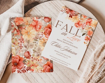 Fall in Love Bridal Shower Invitation, Autumn Bridal Shower Invite Template, Fall Bridal Shower Invite, Editable Fall Baby Shower Invite