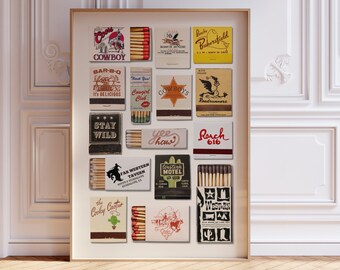 WESTERN MATCHBOOK PRINT, Trendy Matches Poster, Retro Matchbox Wall Art, Cowgirl Decor, Vintage Cowboy Wild West Poster, Cowgirl Decor
