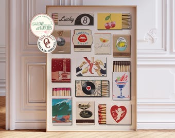 VINTAGE MATCHBOEKAFDRUK, poster trendy lucifers, retro luciferdoosje kunst aan de muur, funky esthetische print voor appartement, instant digitale download, Home