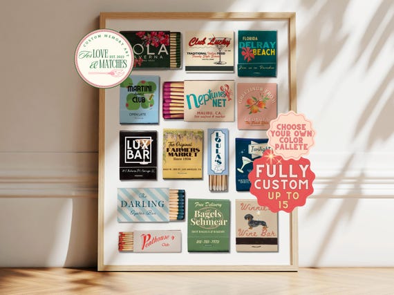 CUSTOM MATCHBOOK ART | Personalized Digital Matchbox Gift | Large Matches Print | Customized Retro Wall Poster | Unique Anniversary Gift