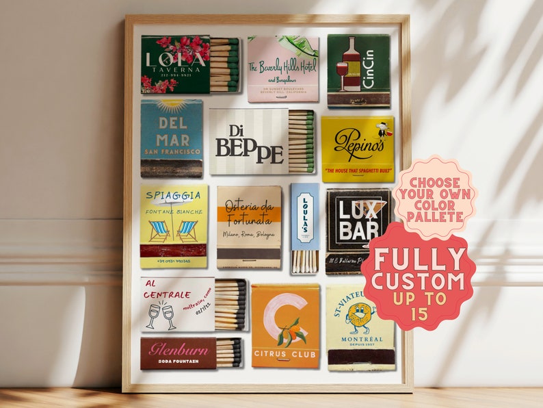 CUSTOM MATCHES | PERSONALIZED Digital Matchbook Gift | Matchbox Print | Unique Large Customized Match Art | Trendy Wall Decor | Anniversary Gift. Unique gift for girlfriend, unique gift for boyfriend, match box art display, trendy wall art, bar cart