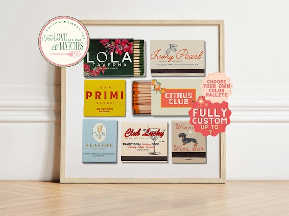 CUSTOM MATCHBOOK ART | Personalized Digital Matchbox Gift | Retro Matches Print | Customized Trendy Wall Poster | Unique Anniversary Gift