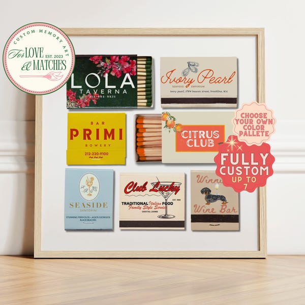 ARTE PERSONALIZZATA CON FIAMMIFERI / Regalo digitale personalizzato con scatola di fiammiferi / Stampa di fiammiferi retrò / Poster da parete alla moda personalizzato / Regalo di anniversario unico