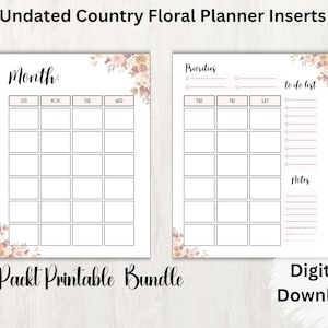 HP Classic Letter mensile stampabile senza data, planner mensile, calendario mensile, inserti per planner stampabili, planner floreale rosa, PDF
