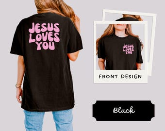 Camiseta con colores reconfortantes "Jesús te ama", camisa cristiana retro