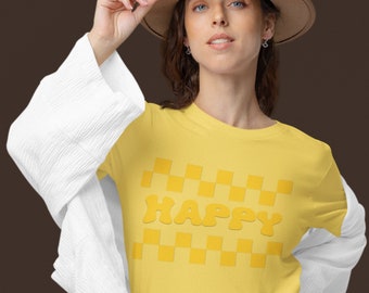 Happy Affirmation t-shirt: Spread Love Everywhere You Go with Our Inspirational Tee! Retro Vintage Font, Teacher Gift