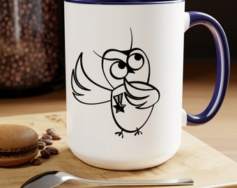 Indignant Owl, Regretful Ruler Two-Tone Coffee Mugs, 15oz