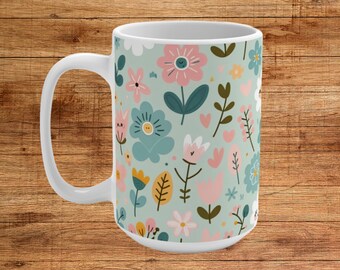 Pastel Petals Mug: Spring Flowers All-Over Print, Perfect for Mother's Day, Birthday Gift, Floral Lovers