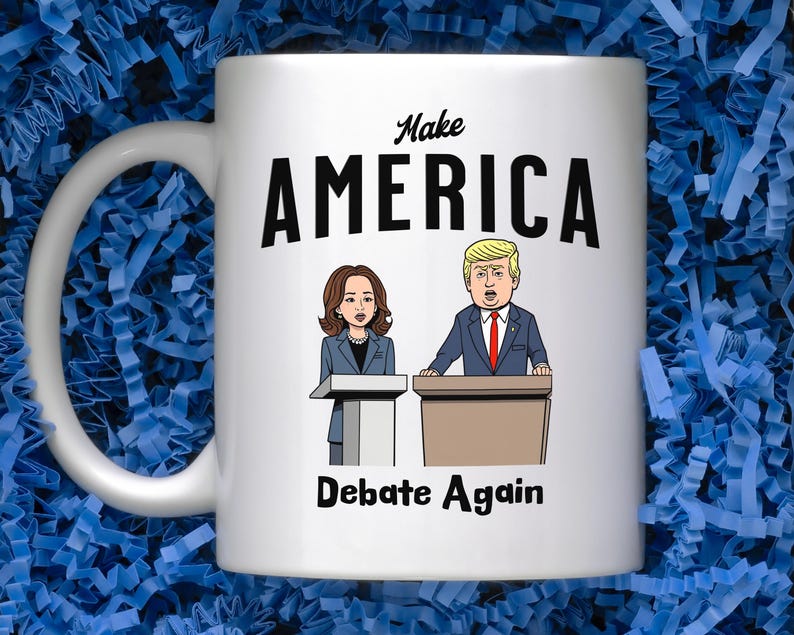 Political Debate Cartoon Mug 15oz, Funny Kamala Vs Trump Coffee Cup