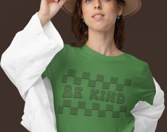 Be Kind Affirmation: Spread Love Everywhere You Go with Our Green Inspirational Tee! Retro Vintage Font, Teacher Gift