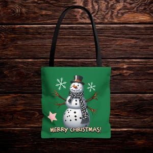 Christmas Snowman Tote Bag, Holiday Dalmation Spots Handbag, Festive Winter Shopping Bag, Xmas Gift Carryall, Seasonal Canvas Tote