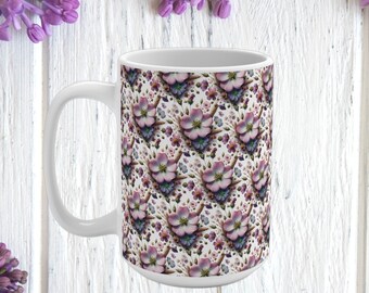 Lavender Dreams: Wild Flowers Floral Print 15 oz White Mug for Serene Sips, Perfect for Mother's Day, Birthday Gift