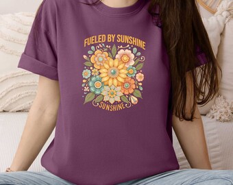 70s Boho Floral Comfort Colors Tee: Retro Sunshine Shirt