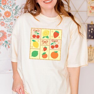 Retro Fruit Grid T-Shirt: 100% US Cotton, Soft & Durable