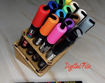 Digital File for a Wood POSCA Color Marker Holder Organizer GlowForge, Lightburn, XCS, SVG.