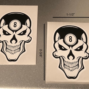 8 Ball Skull sticker ... Pool .. Billiards   (2 stickers)