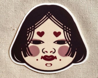 Otafuku/Okame Noh Mask - Matte Vinyl Sticker Decal | Japanese Mythology | Kyogen | Kabuki