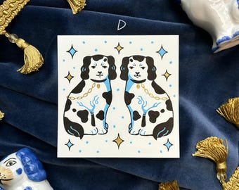 OOAK Original Staffordshire Dog Mini Illustration | Hand-Drawn | (D)