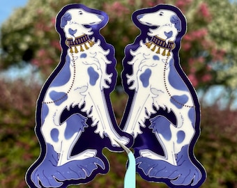 New Design | Borzoi | Set of 2 Staffordshire Dogs Style Glossy Chrome Vinyl Stickers | Russian Wolfhound
