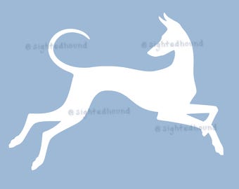 Ibizan Hound Playing Silhouette - White Glossy Vinyl Decal for Car Windows/Water Bottles/etc