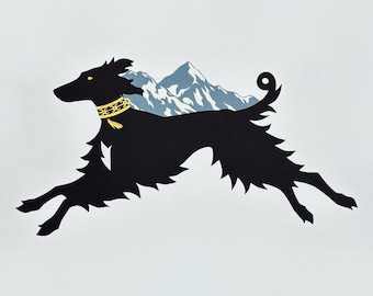 Kyrgyz Taigan Dog | Handmade Paper Collage | Wall Art | Sighthound
