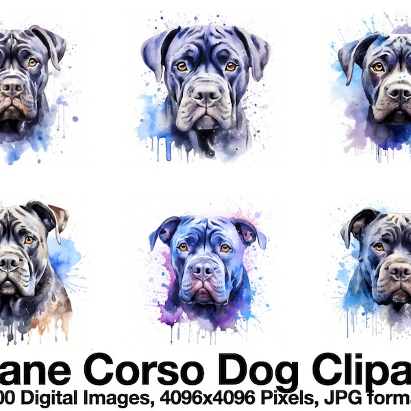 Cane Corso Dog Clipart 100 High-Resolution Watercolour Wall Art JPGs Pre-made for Designers Journal Scrapbook Commercial Use