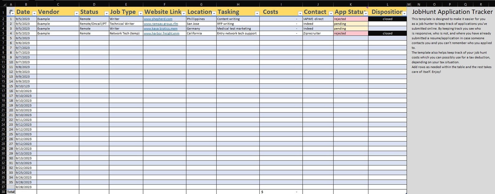 Hunting Guide Tracker Example Job Hunt Tracker Template - Etsy