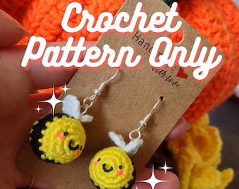 PDF INSTANT PATTERN, Mini handmade crochet cute bee earrings, cute easy crochet pattern, mini crochet pattern, easy pattern with pictures