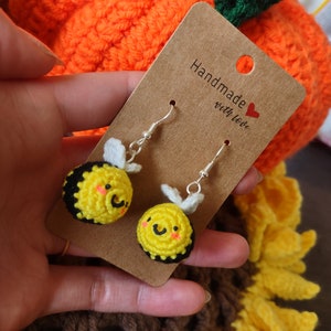 Mini Handmade crochet adventure bee earrings, cute crochet bees, save the bees, cute earrings, crochet gifts