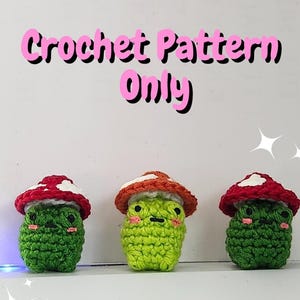 Mini Frosch pdf Muster mit Pilz-Hut, Cottagecore, niedliche Häkelanleitung, Mikro häkeln, Froschliebhaber, Frosch Muster, Pilzliebhaber