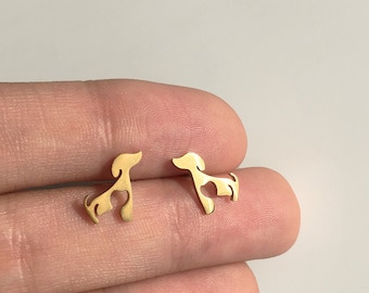 Dog Stud Earrings, Animal Design, Cute Earrings, Minimalist Earrings, Gold Earrings, Dog Lover Gift, Fun Earrings, Gift for Her, E014