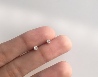 Tiny Diamond Stud Earrings Blixore, 3mm cz Studs, Dainty Gold Stud Earrings, Small Everyday Jewelry, Earring Stacks, Gift for Her, E007