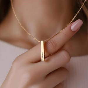 Vertical Bar Necklaces, Personalized Necklace Names Engraved Coordinates, Date Necklace 3D Bar Gold, Silver, Rose Gold Custom Gift for Women