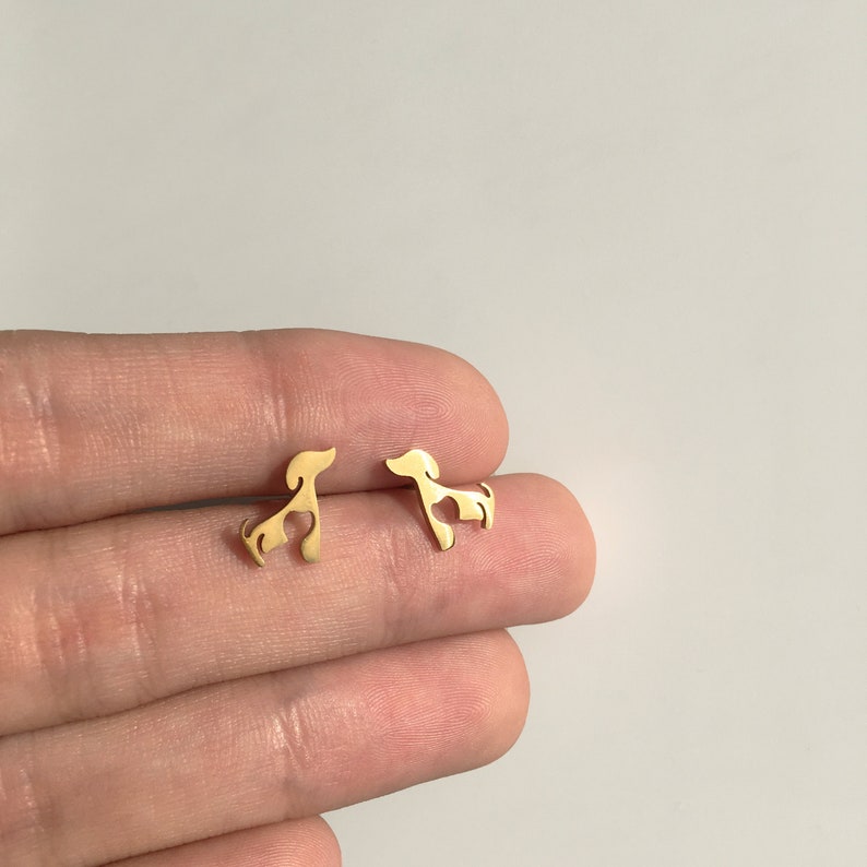 Dog Stud Earrings, Animal Design, Cute Earrings, Minimalist Earrings, Gold Earrings, Dog Lover Gift, Fun Earrings, Gift for Her, E014 image 1