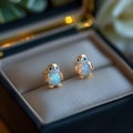 Penguin Opal Stud Earrings, Tiny Penguin Opal Earrings, Animal Earrings Rose Gold Silver Stud Earrings White Fire Opal Nature Christmas Gift