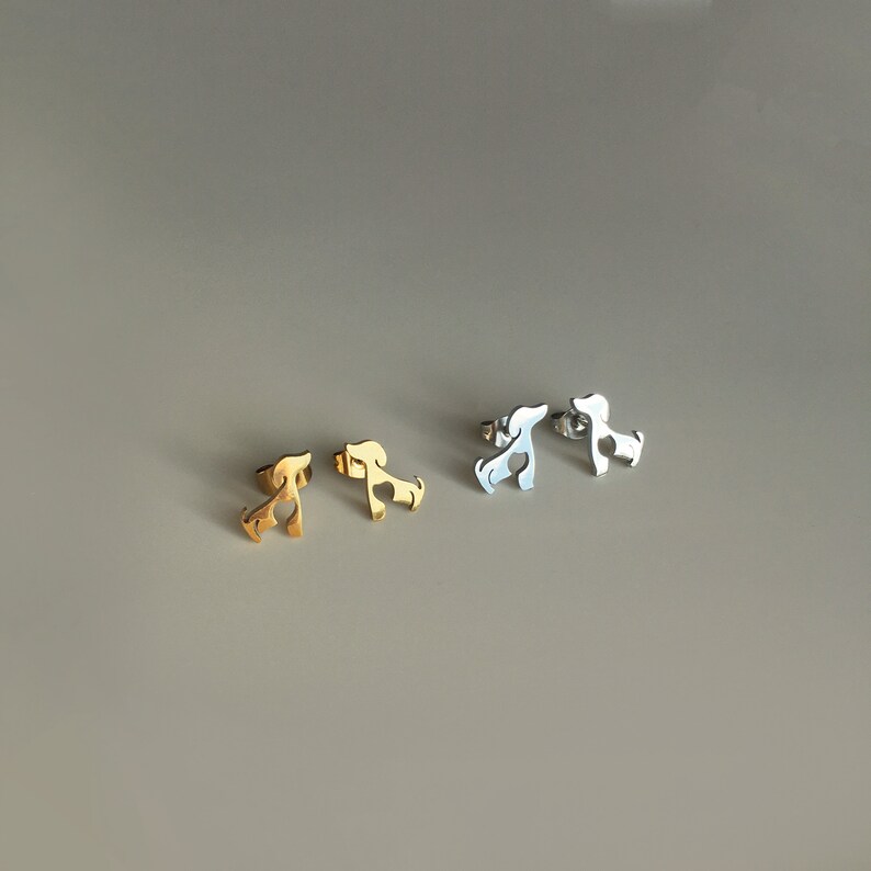 Dog Stud Earrings, Animal Design, Cute Earrings, Minimalist Earrings, Gold Earrings, Dog Lover Gift, Fun Earrings, Gift for Her, E014 image 4