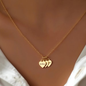 Personalized Name Hearts Necklace, Custom Mom Necklace Multiple Kids Names, Family Pendant Necklace, Mother&#39;s Day Gift Birthday Gift for Her