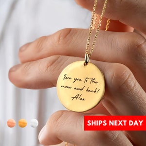 Custom Handwriting Necklace, Actual Handwriting Circle Charm Necklace, Signature Necklace Memorial, Gift For Mom, Personalized Gift, Disc