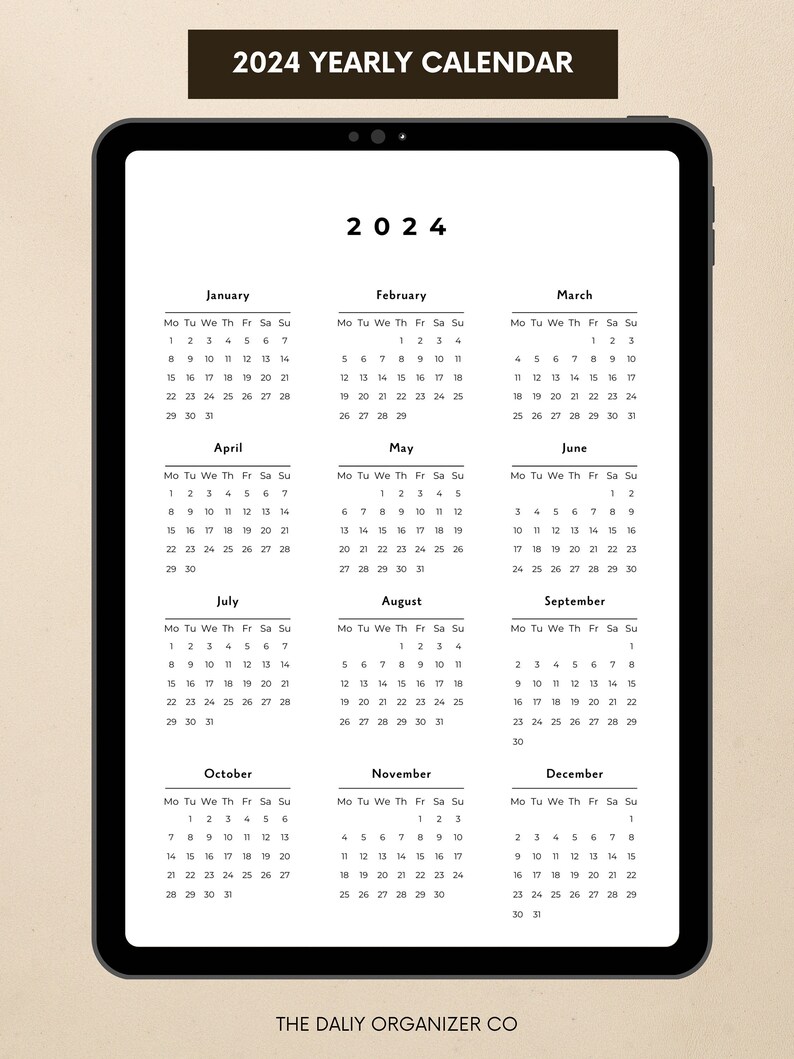 Printable 2024 Yearly Calendar 2024 Overview Calendar 2024 Minimalist